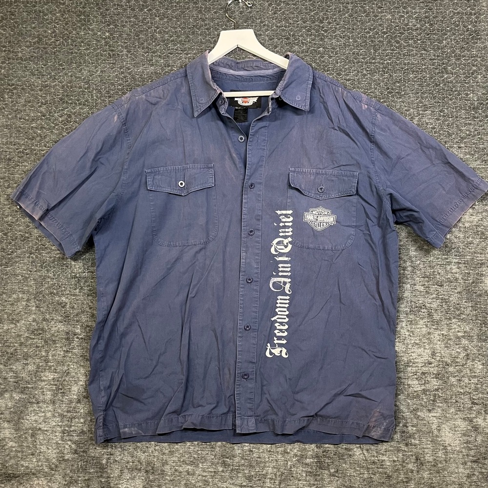 Harley Davidson Shirt Men's Blue Freedom Ain't Quiet Graphic Button Up - XL